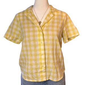 Madewell Short-Sleeve Gingham Button Down Camp Shirt Boxy Size XS Yellow White